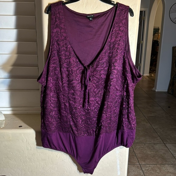 Torrid‎ Bodysuit 5/5X Purple Corset Seamed Tie Up Sleeveless Scoop Neck Snap - Picture 1 of 10